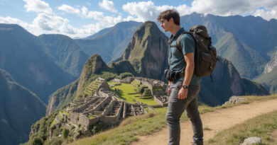 Caucasian male backpacker exploring scenic Peru locations