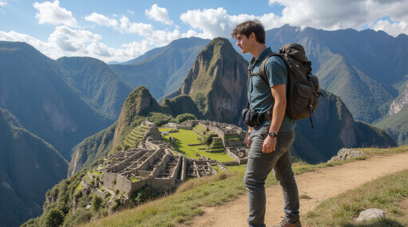Caucasian male backpacker exploring scenic Peru locations