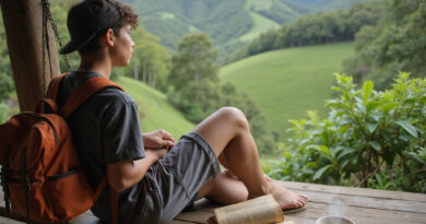 Backpacker relaxing at recommended hostel in Salento, Colombia