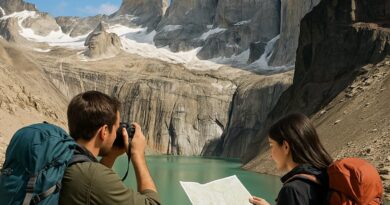 Backpackers exploring Torres del Paine in Chile