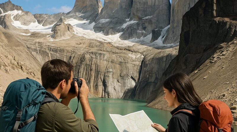 Backpackers exploring Torres del Paine in Chile