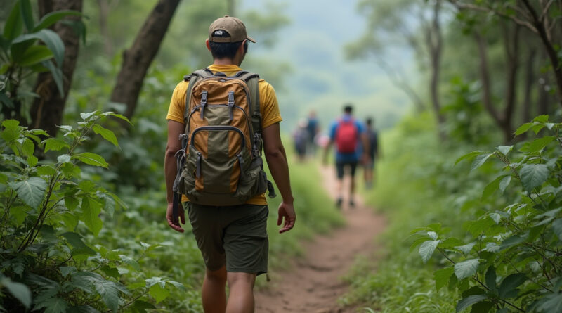 Young adult backpacker trekking through טרקים בבוזיוס ברזיל trails