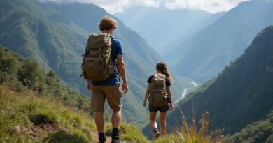 Young backpacker trekking in Manu region, Peru