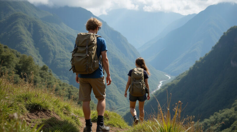 Young backpacker trekking in Manu region, Peru