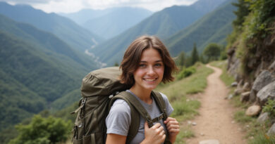 Young backpacker trekking in lush Palomino, Colombia mountains