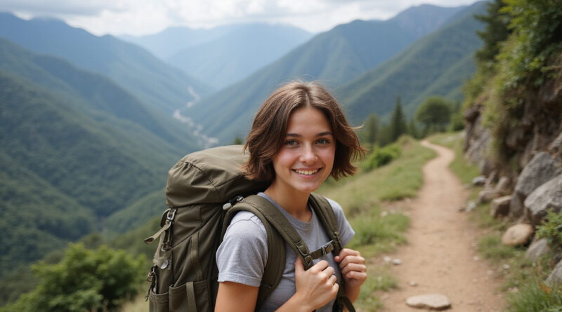 Young backpacker trekking in lush Palomino, Colombia mountains