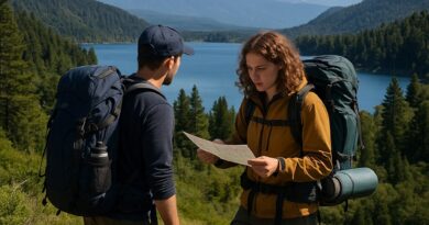 Backpackers trekking in the scenic Temuco region of Chile