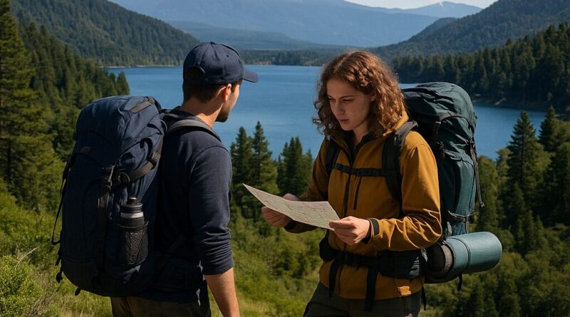 Backpackers trekking in the scenic Temuco region of Chile
