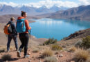Young backpackers trekking at Lake Titicaca, Peru
