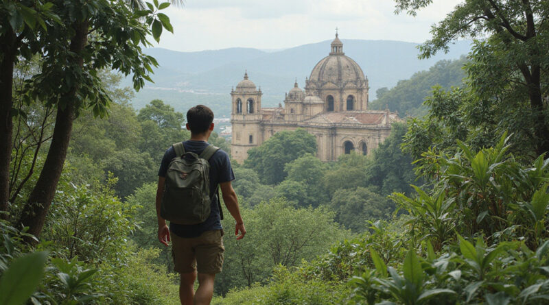 Young backpacker trekking in Cartagena, Colombia jungle terrain