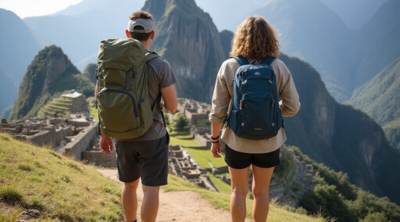 Young adults preparing for טרקים במרס פרו in vibrant Machu Picchu landscape