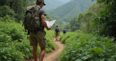 Young adult backpacking in Porto Seguro's Serra do Mar forests, Brazil