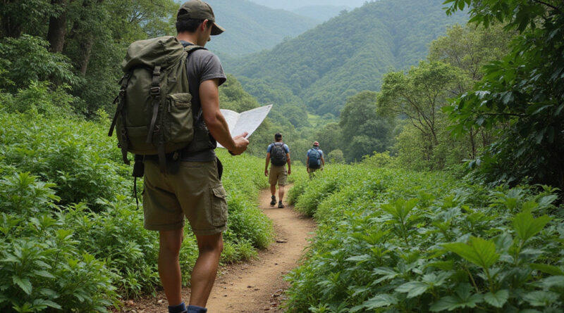 Young adult backpacking in Porto Seguro's Serra do Mar forests, Brazil