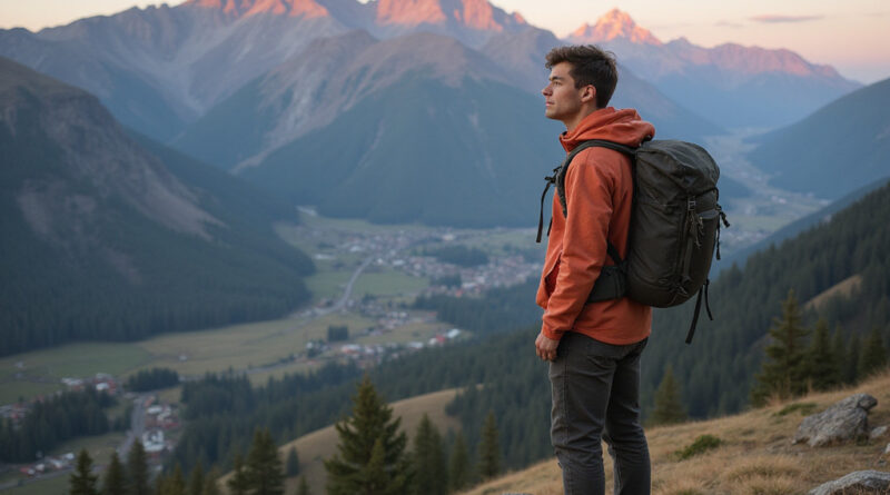 Backpacker admiring scenic Andes peaks in Piura, Peru