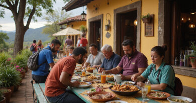 Vibrant outdoor restaurant scene in Villa de Leyva Colombia