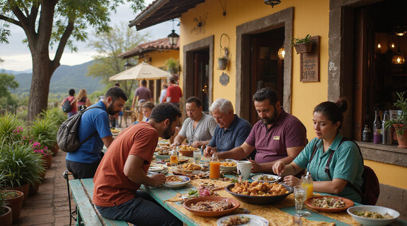 Vibrant outdoor restaurant scene in Villa de Leyva Colombia