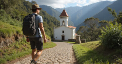 Young backpacker exploring trails of Villa de Leyva, Colombia
