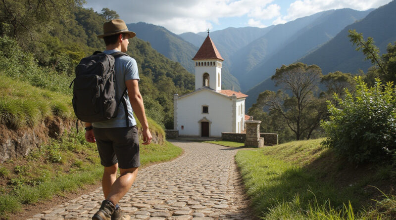 Young backpacker exploring trails of Villa de Leyva, Colombia