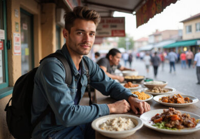 מסעדות באיקה פרו: צעיר גבר בתחנת מזון רחוב בפרו